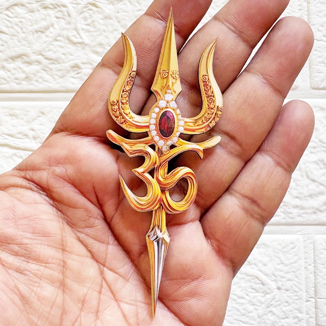 Golden Trishul with Om 4 Inch Cutout Pack of 10 | Temple &amp; Diwali Decoration