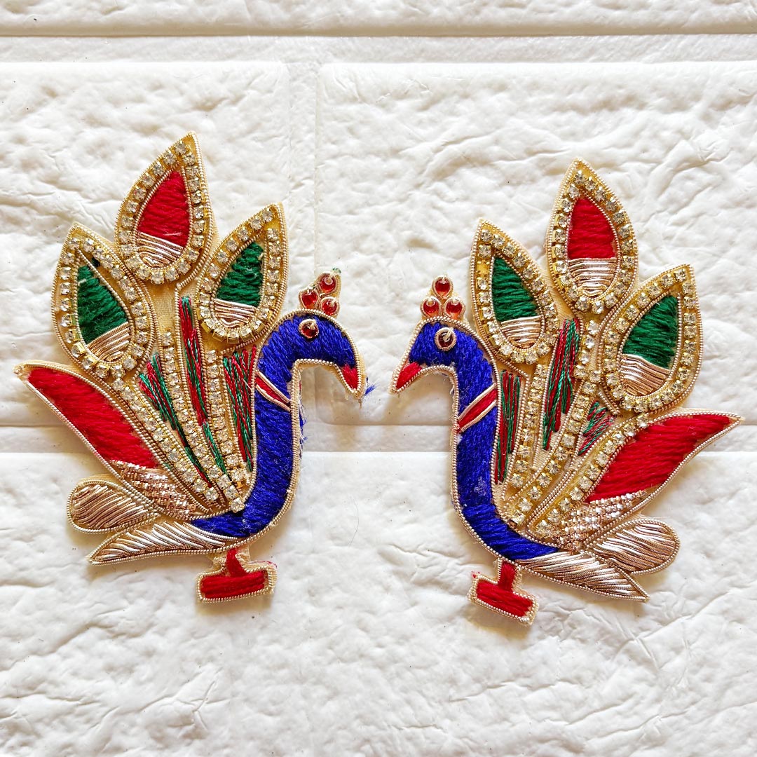 Nakshi Embroidery Peacock Applique Patch Pack of 4 | DIY Craft, Diwali Decoration, Fabric Embellishment