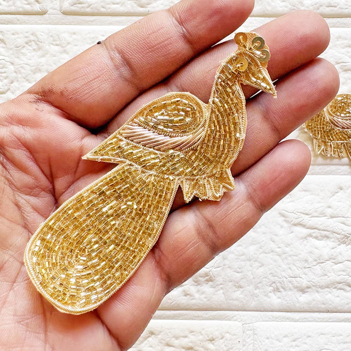 Nakshi Embroidery Golden Peacock Applique Patch Pack of 4 | DIY Craft, Diwali Decoration, Fabric Embellishment