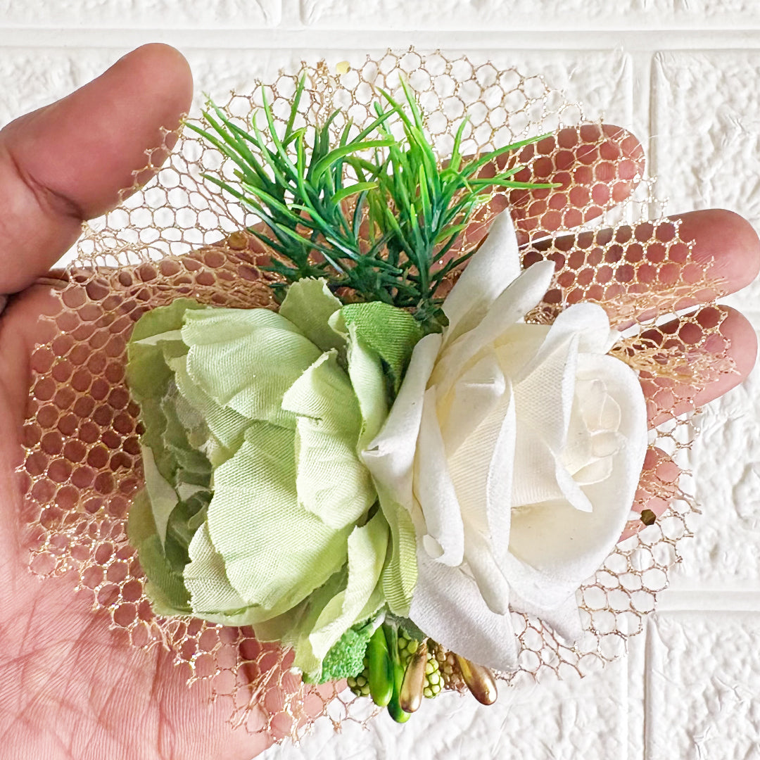 Big Peony with Rose Bunch Set of 4 for Trousseau Packing, Ready to use Flower Brooch Hamper for Decoration