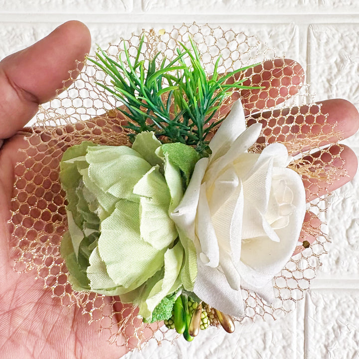 Big Peony with Rose Bunch Set of 4 for Trousseau Packing, Ready to use Flower Brooch Hamper for Decoration