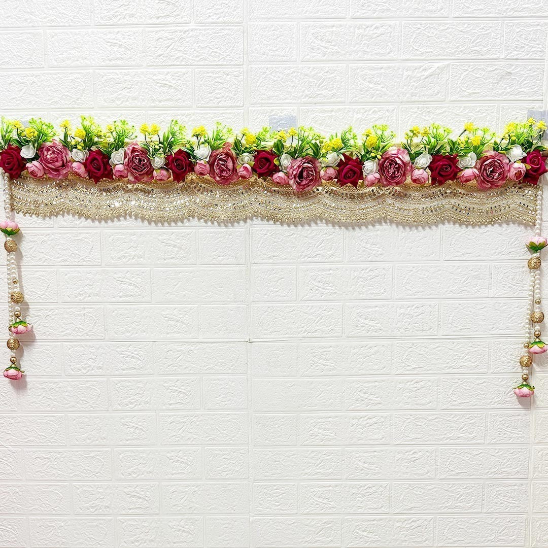 Rose Floral Toran 40 Inch Door Hanging | Bandanwar for Home Entrance &amp; Mandir Decoration