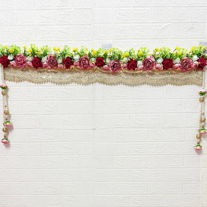 Rose Floral Toran 40 Inch Door Hanging | Bandanwar for Home Entrance &amp; Mandir Decoration