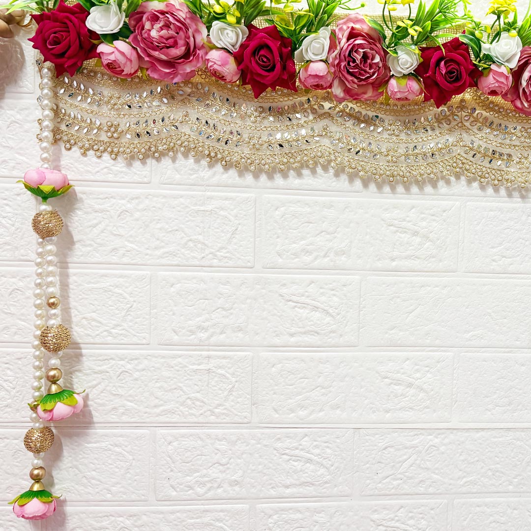 Rose Floral Toran 40 Inch Door Hanging | Bandanwar for Home Entrance & Mandir Decoration