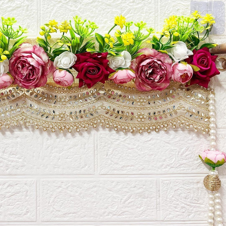 Rose Floral Toran 40 Inch Door Hanging | Bandanwar for Home Entrance &amp; Mandir Decoration