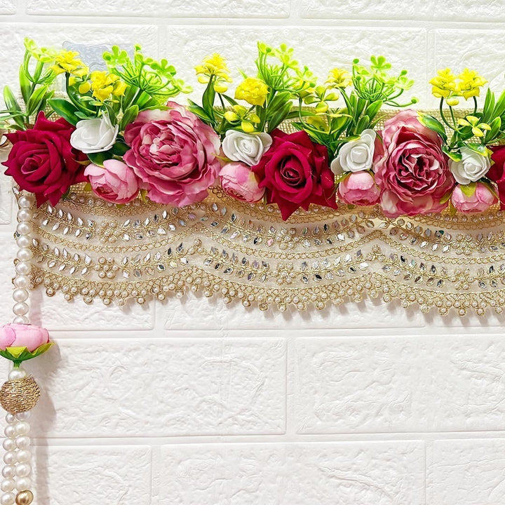 Rose Floral Toran 40 Inch Door Hanging | Bandanwar for Home Entrance &amp; Mandir Decoration