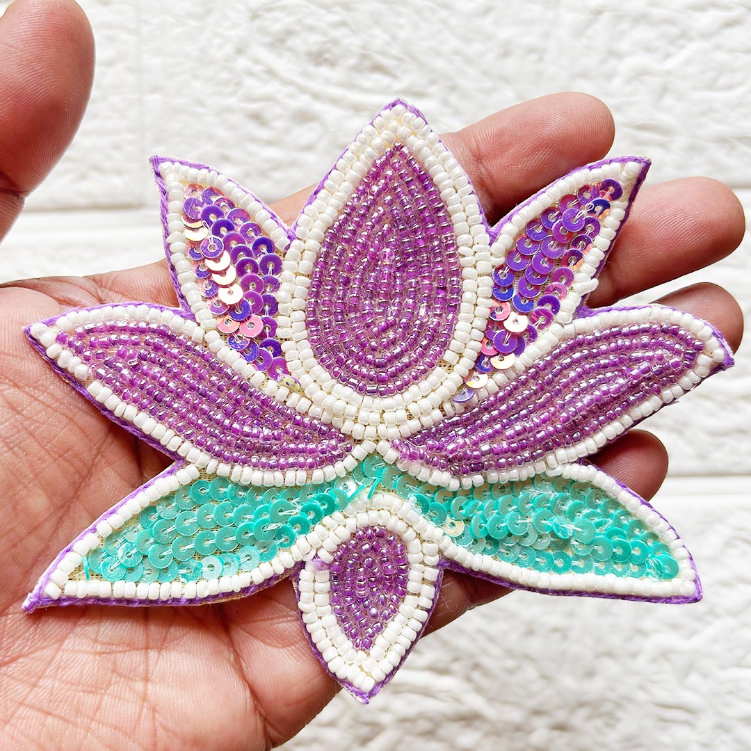 Beaded Sequins Lotus Patch 5 Inch | Pack of 10 for Diwali Festive DIY Art &amp; Craft Work