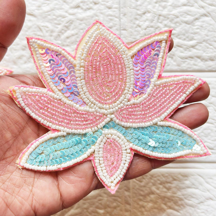 Beaded Sequins Lotus Patch 5 Inch | Pack of 10 for Diwali Festive DIY Art &amp; Craft Work