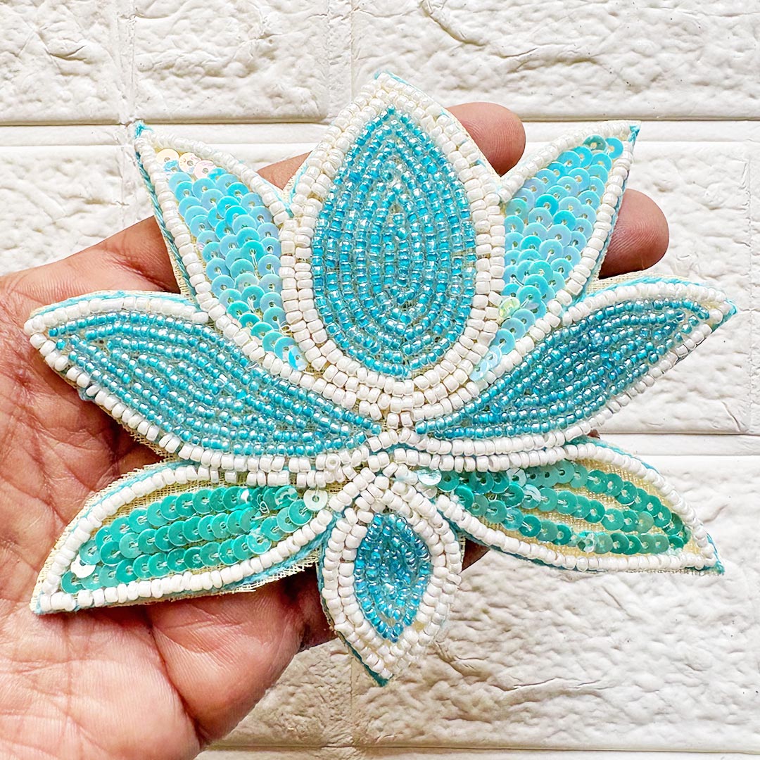 Beaded Sequins Lotus Patch 5 Inch | Pack of 10 for Diwali Festive DIY Art &amp; Craft Work