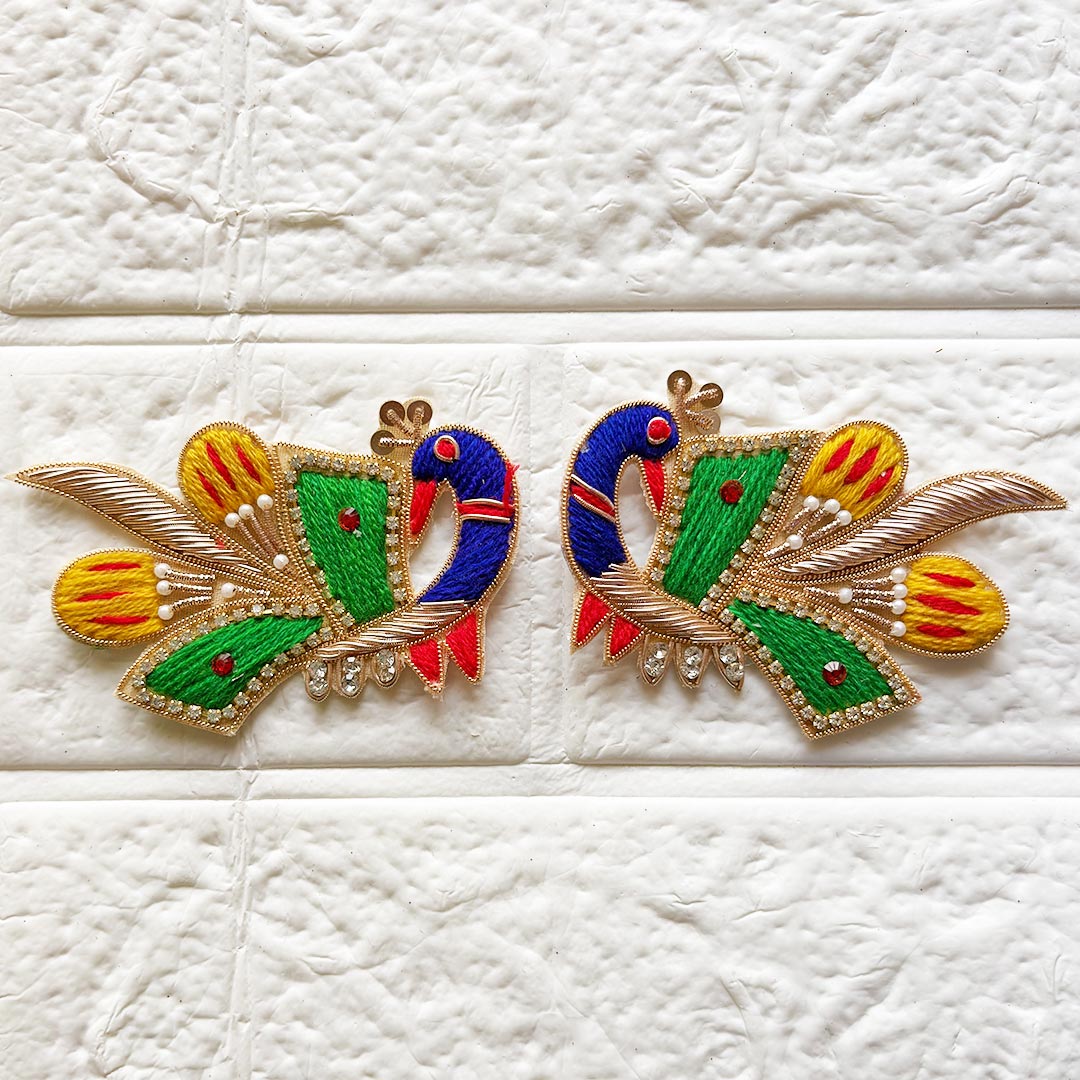 Nakshi Embroidery Peacock Applique Patch Pack of 4 | DIY Craft, Diwali Decoration, Fabric Embellishment