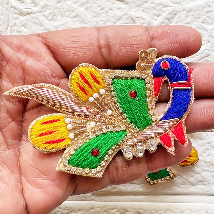 Nakshi Embroidery Peacock Applique Patch Pack of 4 | DIY Craft, Diwali Decoration, Fabric Embellishment