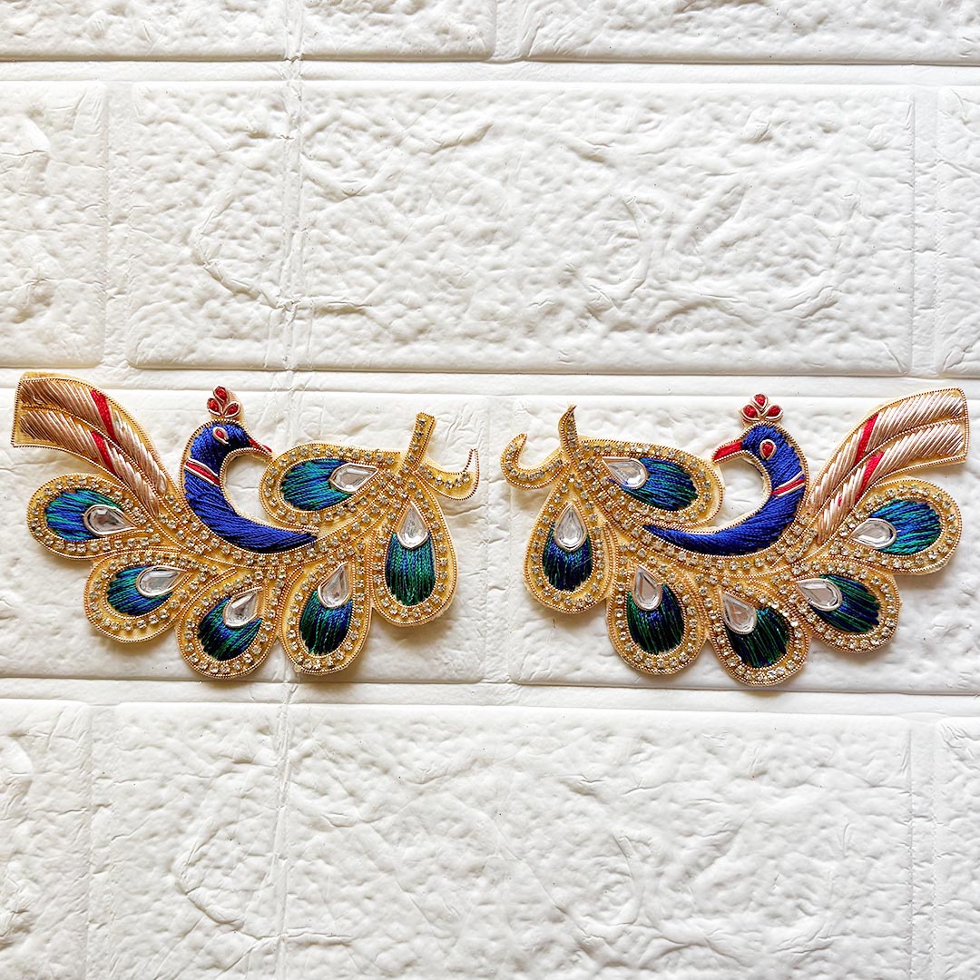 Nakshi Peacock Applique Patch Pack of 2 | Embroidery Patch for DIY, Diwali &amp; Fabric Decoration