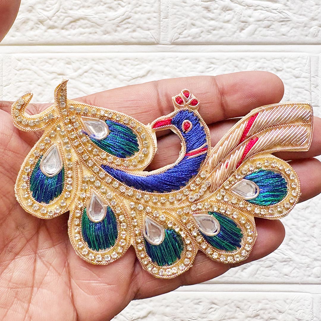 Nakshi Peacock Applique Patch Pack of 2 | Embroidery Patch for DIY, Diwali &amp; Fabric Decoration