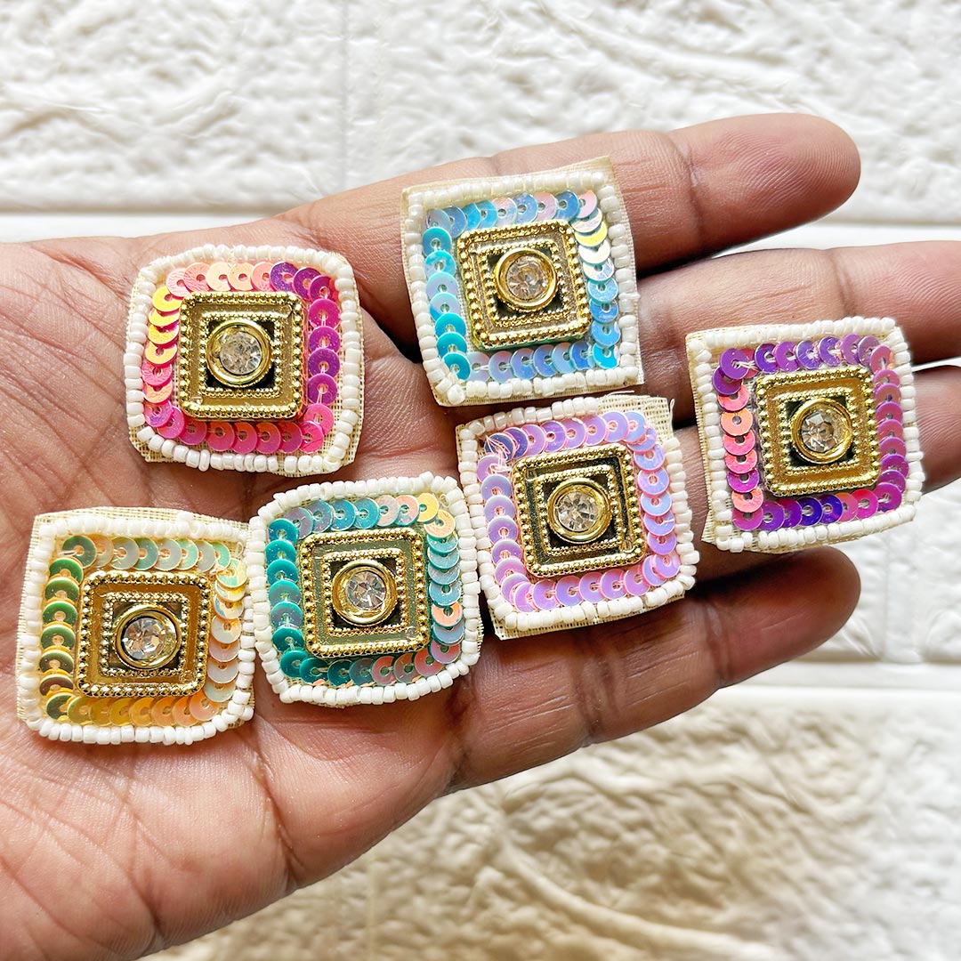 Sequins &amp; Beads Square Patch Pack of 10 | Decorative Patch for Toran, DIY Crafts &amp; Fabric Embellishment