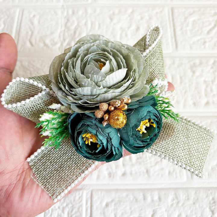 3Peonies Flower Beaded Jute Bunch pack of 4 for Trousseau, Gift Packing & Festive Decor