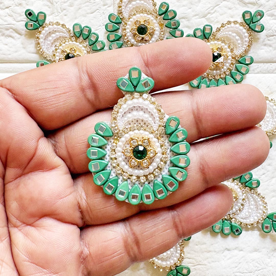 Beaded Rhinestone Mukut Shape Patch Pack of 10 for Laddu Gopal Dress | DIY Craft &amp; Decoration