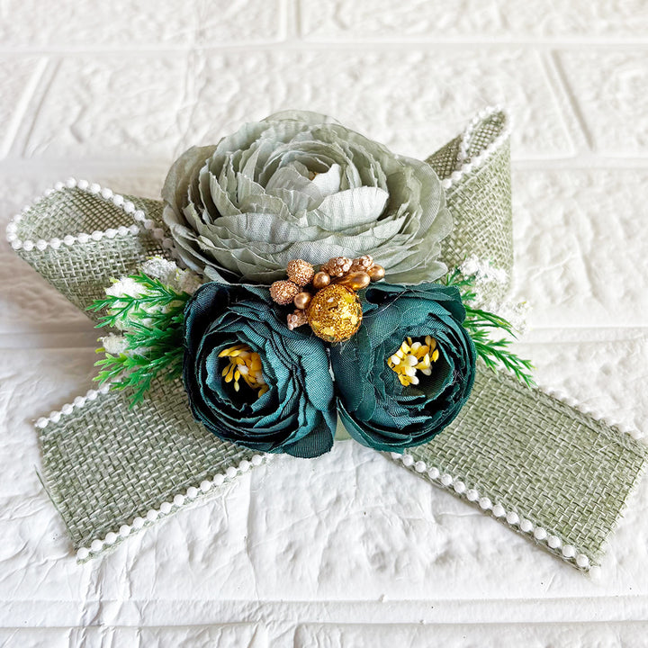 3Peonies Flower Beaded Jute Bunch pack of 4 for Trousseau, Gift Packing & Festive Decor