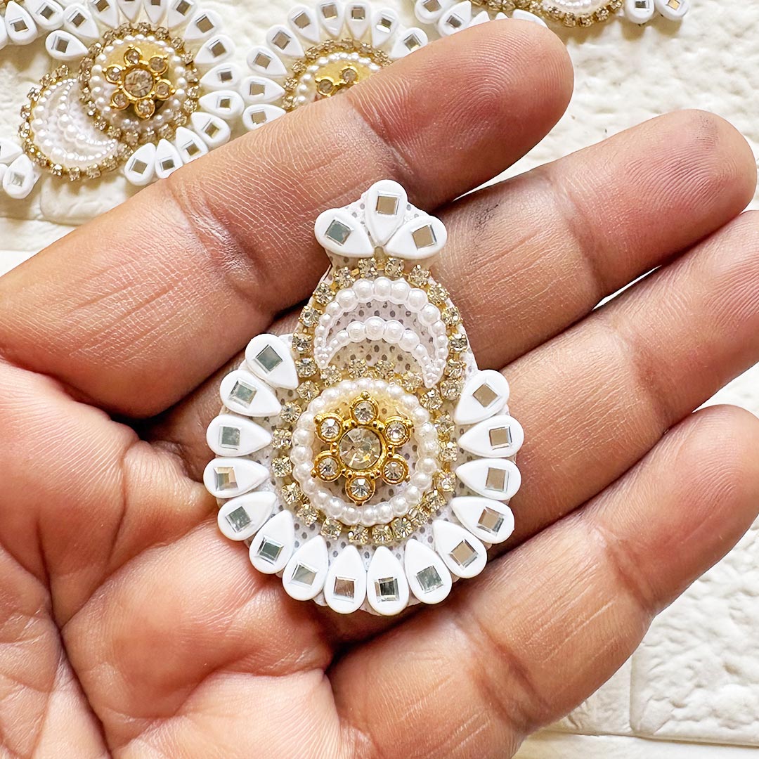 Beaded Rhinestone Mukut Shape Patch Pack of 10 for Laddu Gopal Dress | DIY Craft &amp; Decoration