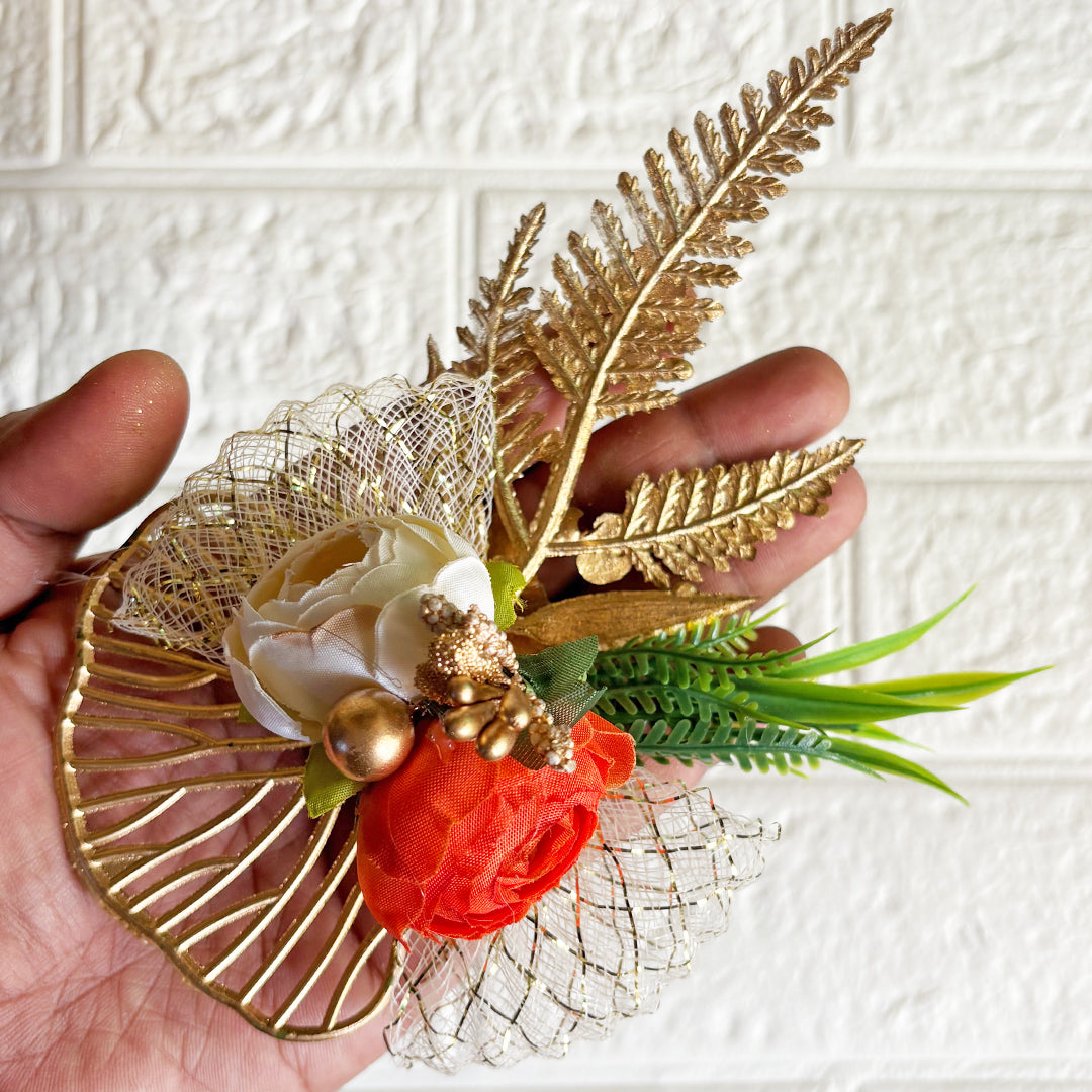 Two Peonies Ginkgo Leaves Flower Bunch Pack of 4 for Gifting &amp; Decor