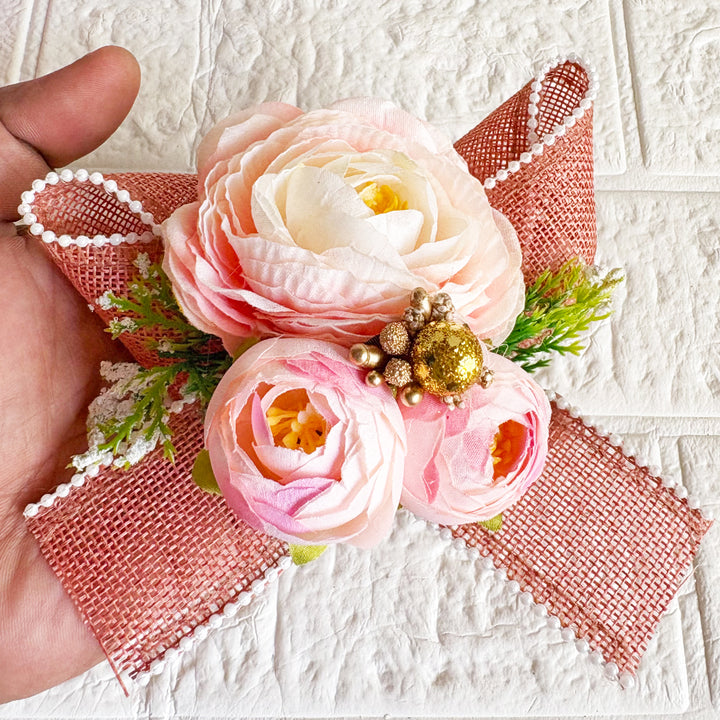 3Peonies Flower Beaded Jute Bunch pack of 4 for Trousseau, Gift Packing & Festive Decor