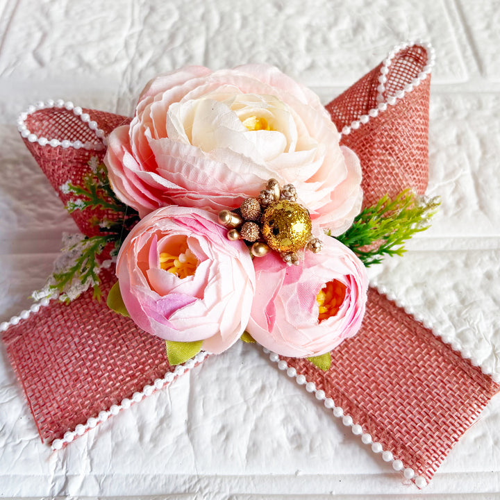 3Peonies Flower Beaded Jute Bunch pack of 4 for Trousseau, Gift Packing & Festive Decor