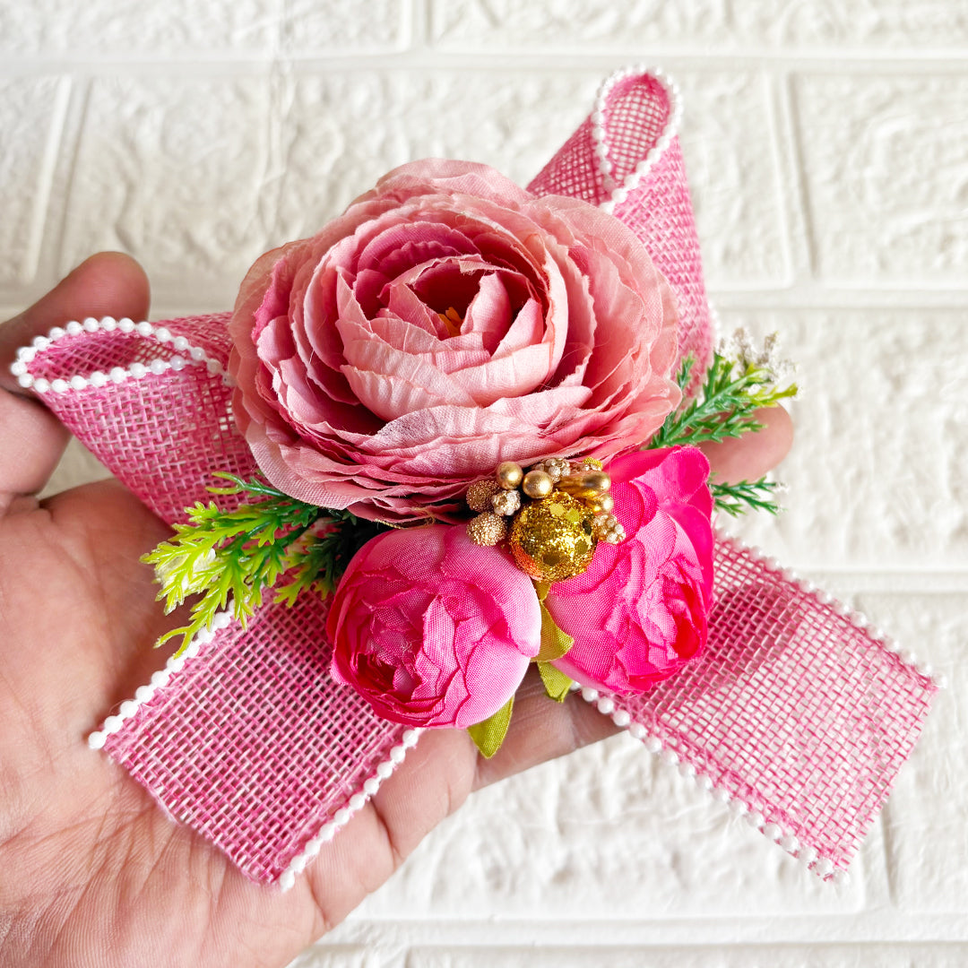 3Peonies Flower Beaded Jute Bunch pack of 4 for Trousseau, Gift Packing & Festive Decor