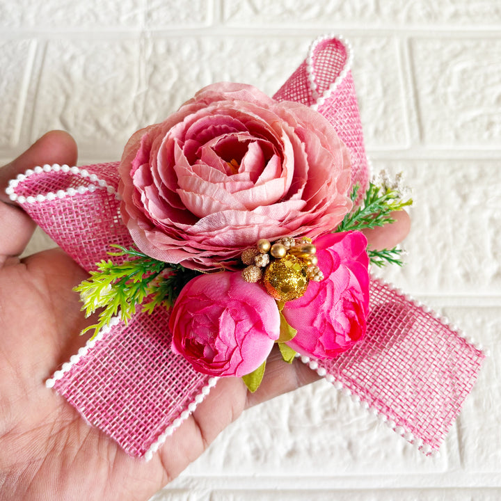 3Peonies Flower Beaded Jute Bunch pack of 4 for Trousseau, Gift Packing & Festive Decor