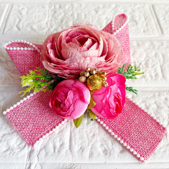 3Peonies Flower Beaded Jute Bunch pack of 4 for Trousseau, Gift Packing & Festive Decor
