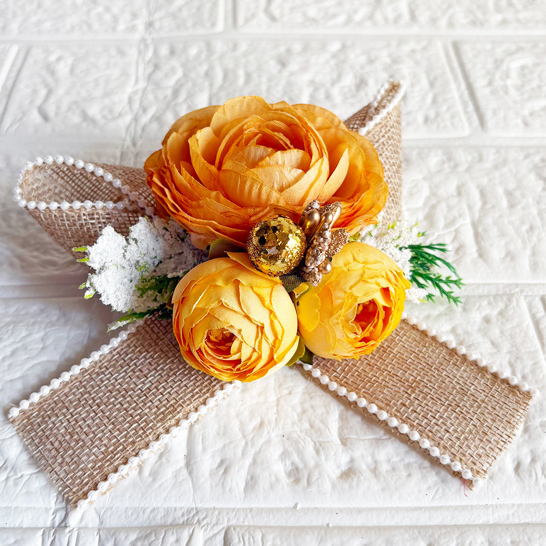 3Peonies Flower Beaded Jute Bunch pack of 4 for Trousseau, Gift Packing & Festive Decor