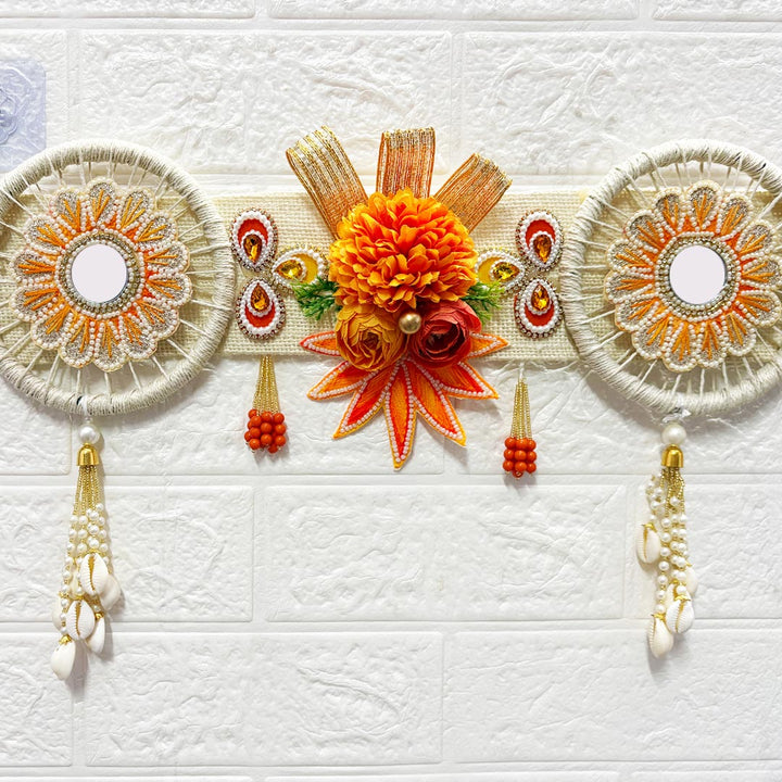 Orange Floral Toran 40 Inch Door Hanging | Bandanwar for Home Entrance &amp; Mandir Decoration | Adikala