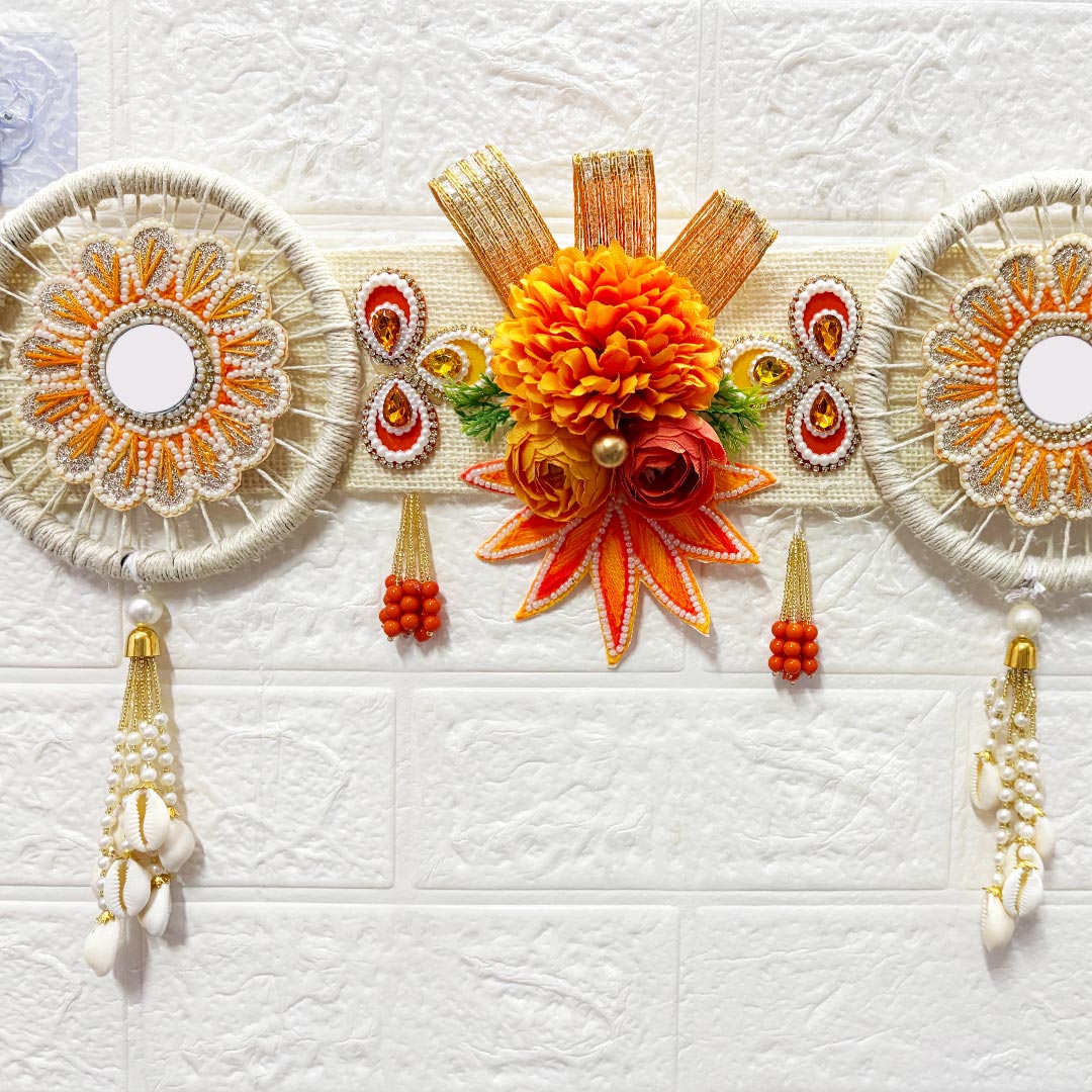 Orange Floral Toran 40 Inch Door Hanging | Bandanwar for Home Entrance &amp; Mandir Decoration | Adikala