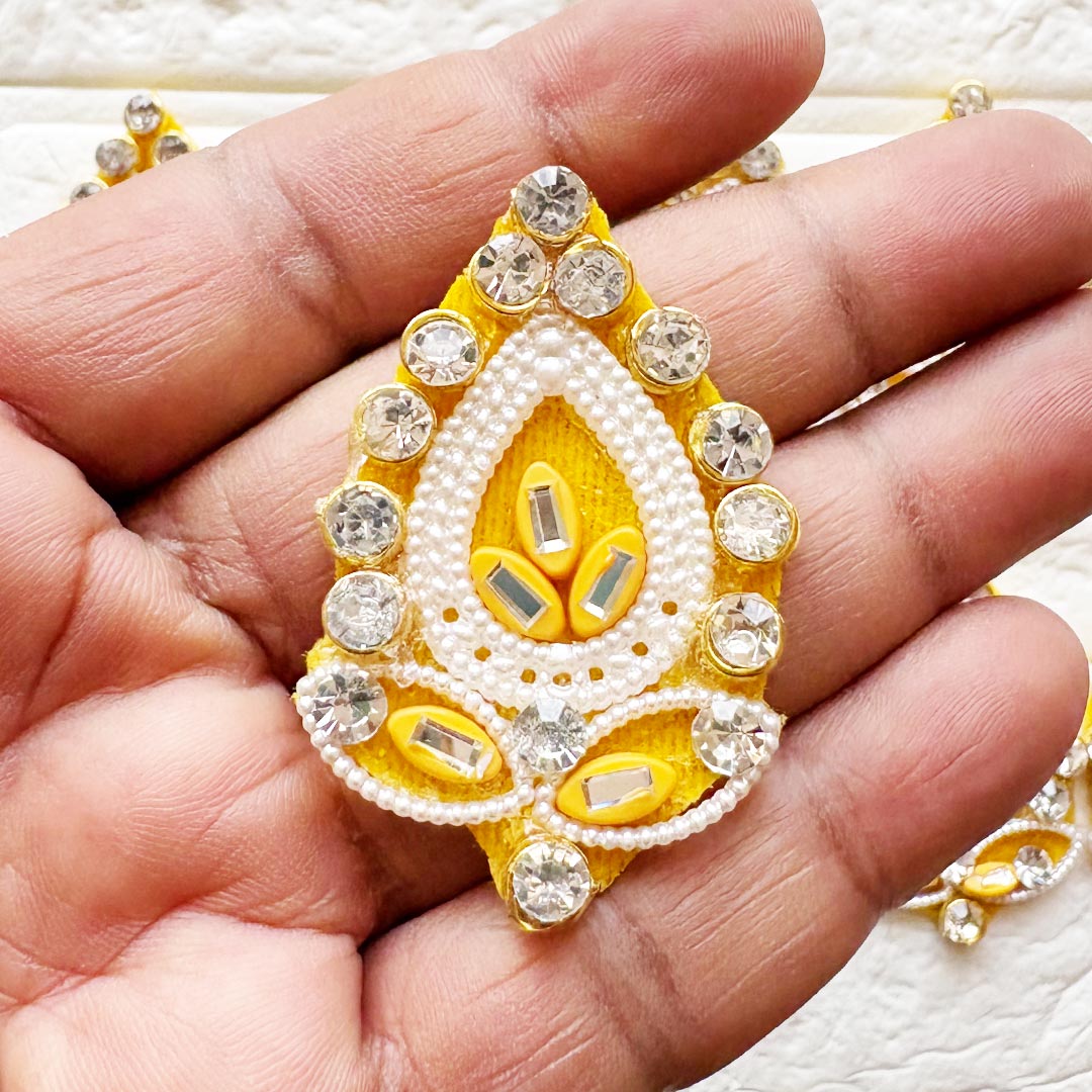 Beaded Rhinestone Pan Shape Patch Pack of 10 for Laddu Gopal Dress | DIY Craft &amp; Decoration | Adikala