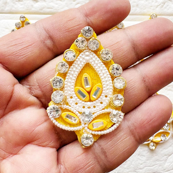 Beaded Rhinestone Pan Shape Patch Pack of 10 for Laddu Gopal Dress | DIY Craft &amp; Decoration | Adikala