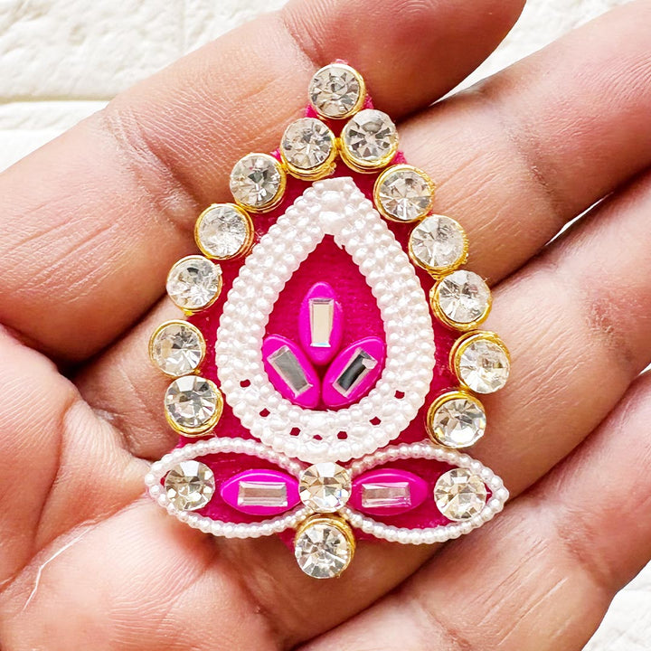 Beaded Rhinestone Pan Shape Patch Pack of 10 for Laddu Gopal Dress | DIY Craft &amp; Decoration | Adikala