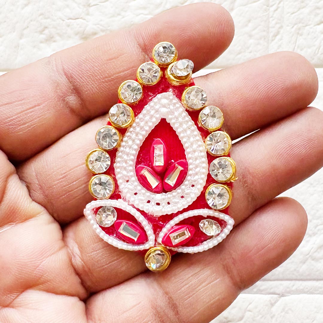 Beaded Rhinestone Pan Shape Patch Pack of 10 for Laddu Gopal Dress | DIY Craft &amp; Decoration | Adikala