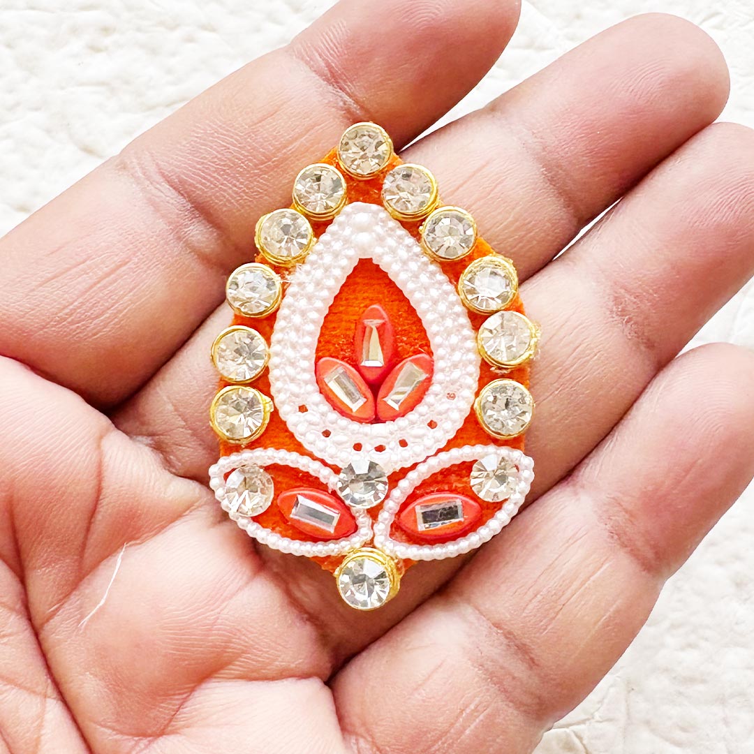 Beaded Rhinestone Pan Shape Patch Pack of 10 for Laddu Gopal Dress | DIY Craft &amp; Decoration | Adikala