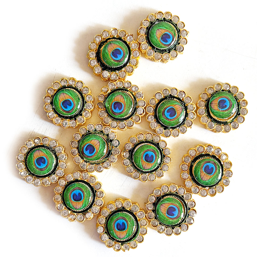 Green Feather Kundan Connector Pack of 10 for Laddu Gopal Necklace | Adikala