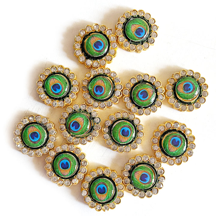 Green Feather Kundan Connector Pack of 10 for Laddu Gopal Necklace | Adikala