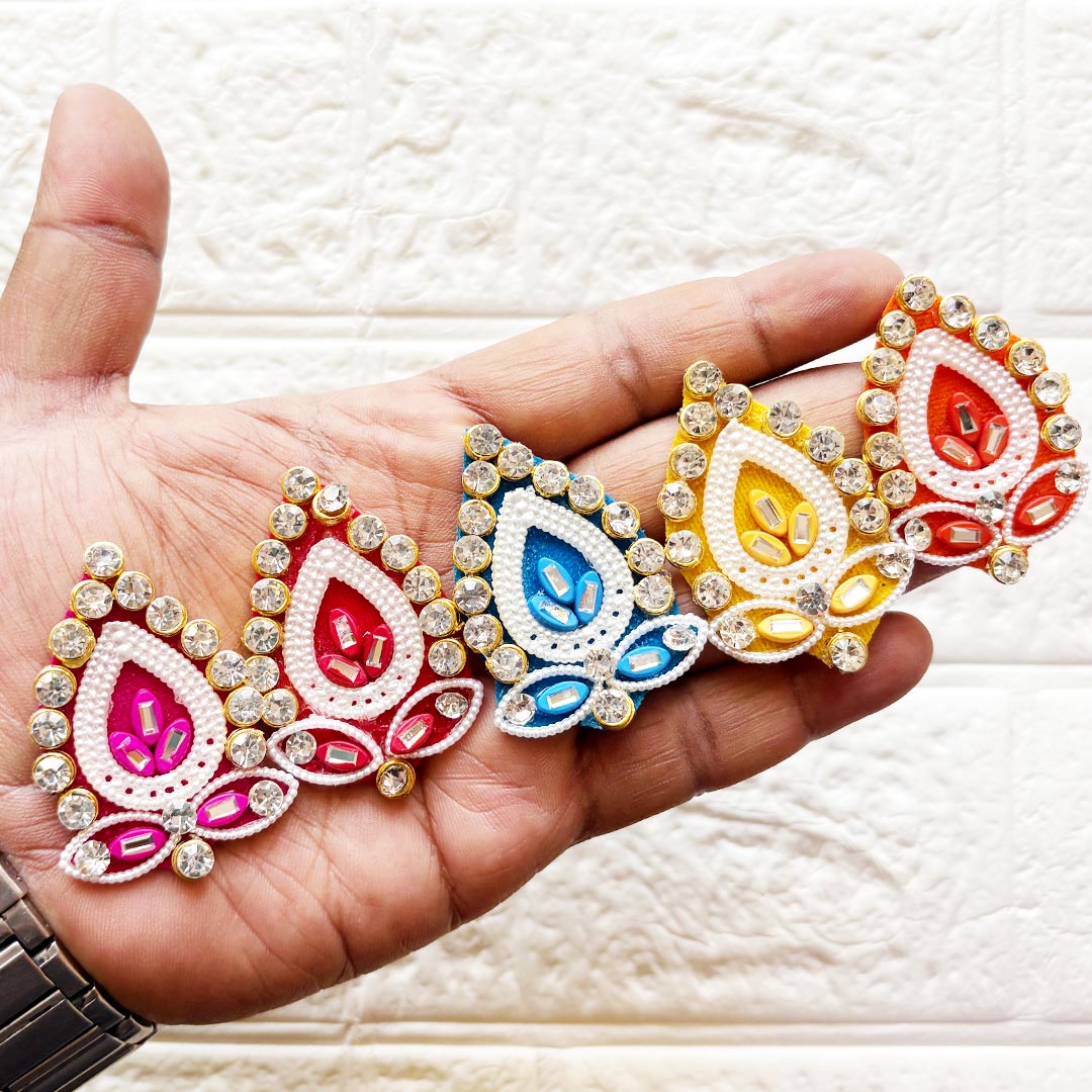 Beaded Rhinestone Pan Shape Patch Pack of 10 for Laddu Gopal Dress | DIY Craft &amp; Decoration | Adikala