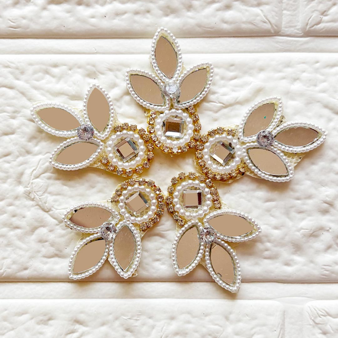 White Flower Shape Mirror Patch Pack of 10 for Laddu Gopal Dress | DIY Craft Decoration | Adikala