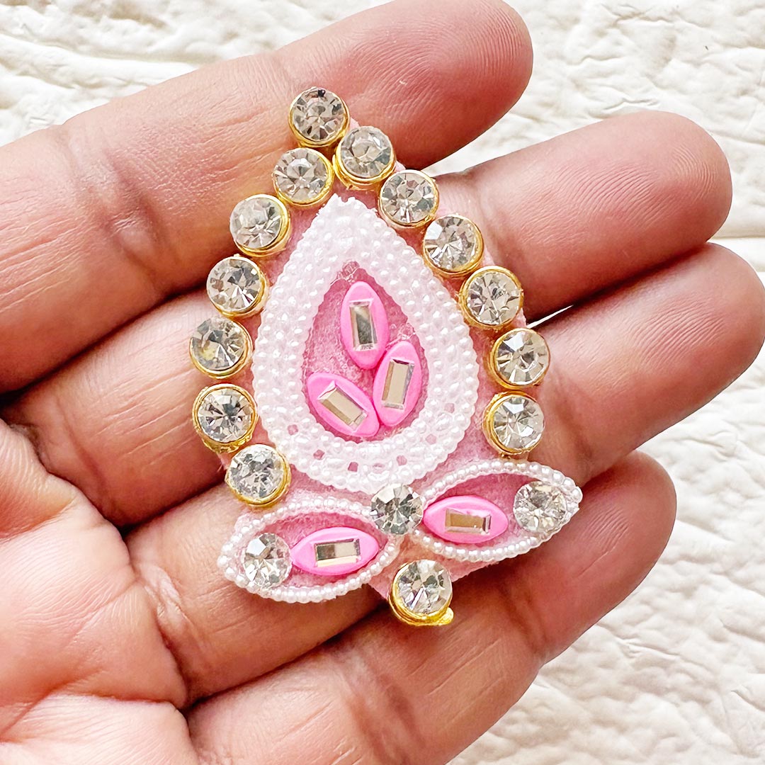 Beaded Rhinestone Pan Shape Patch Pack of 10 for Laddu Gopal Dress | DIY Craft &amp; Decoration | Adikala