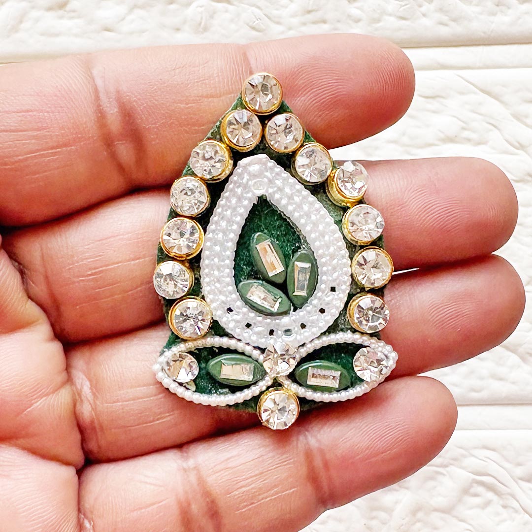 Beaded Rhinestone Pan Shape Patch Pack of 10 for Laddu Gopal Dress | DIY Craft &amp; Decoration | Adikala