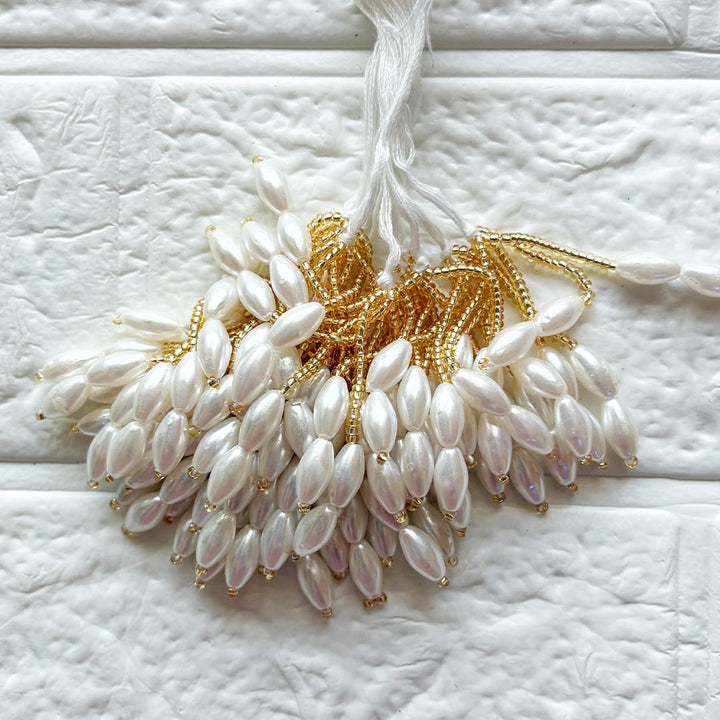 White Drop &amp; Small White Beads Tassel Pack of 10 for DIY Art &amp; Craft Decoration | Adikala
