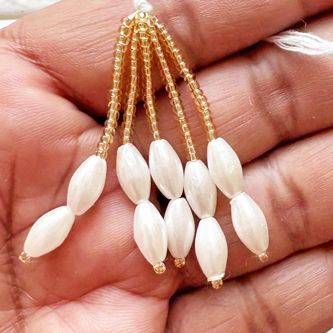 White Drop &amp; Small White Beads Tassel Pack of 10 for DIY Art &amp; Craft Decoration | Adikala
