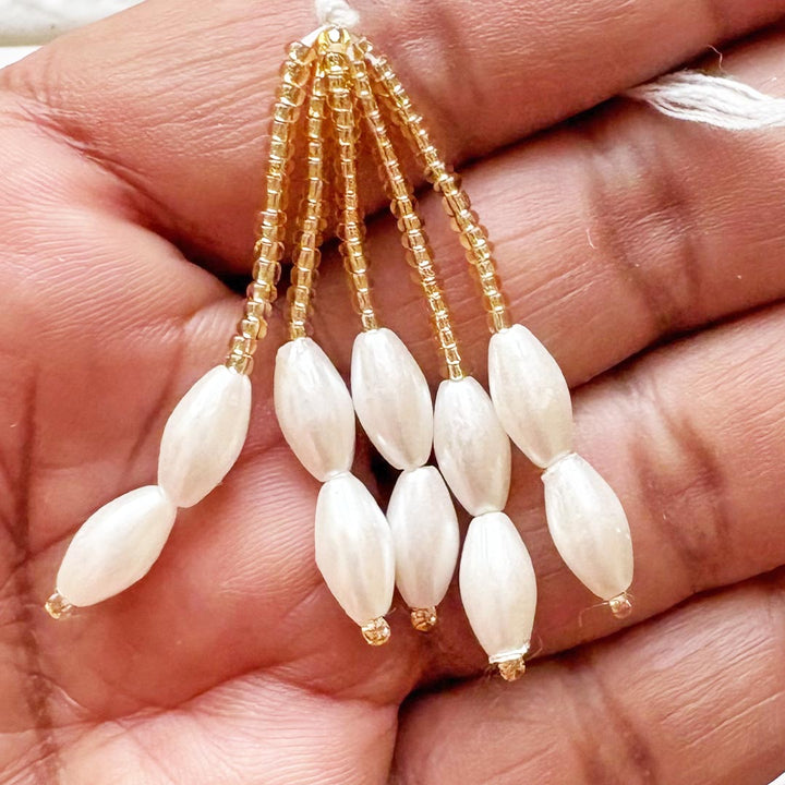 White Drop &amp; Small White Beads Tassel Pack of 10 for DIY Art &amp; Craft Decoration | Adikala