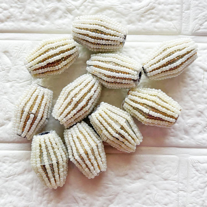 Cream Beaded Nakshi Dholak Pack of 10 | Wedding, Festive Decoration &amp; DIY Craft