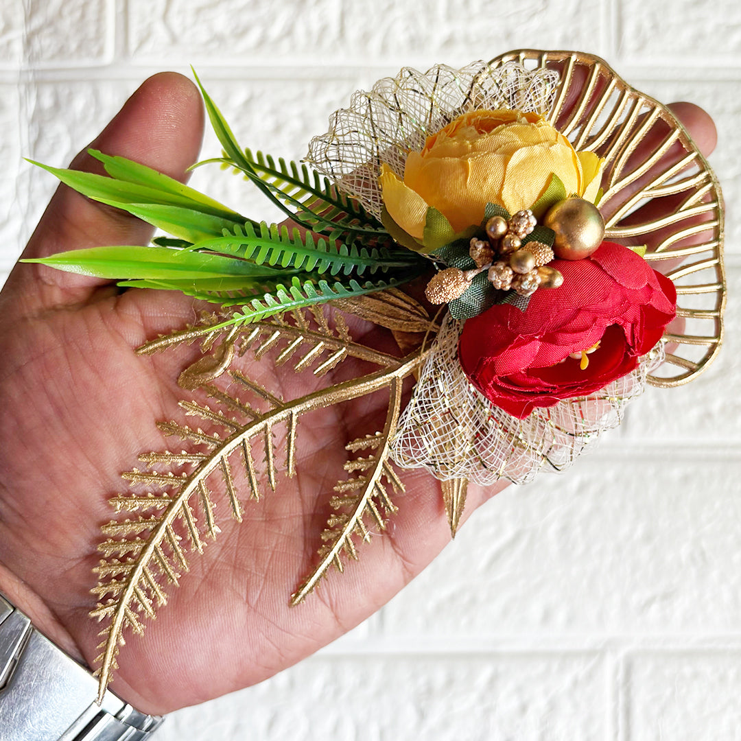 Two Peonies Ginkgo Leaves Flower Bunch Pack of 4 for Gifting &amp; Decor