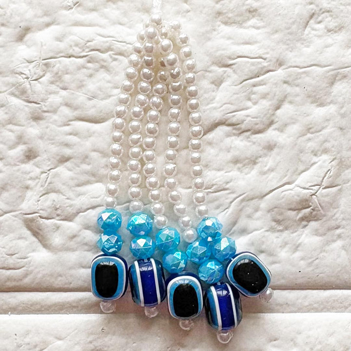 Evil eye &amp; Small White Beads Tassel Pack Of 10 For Diy art &amp; Craft Decorations