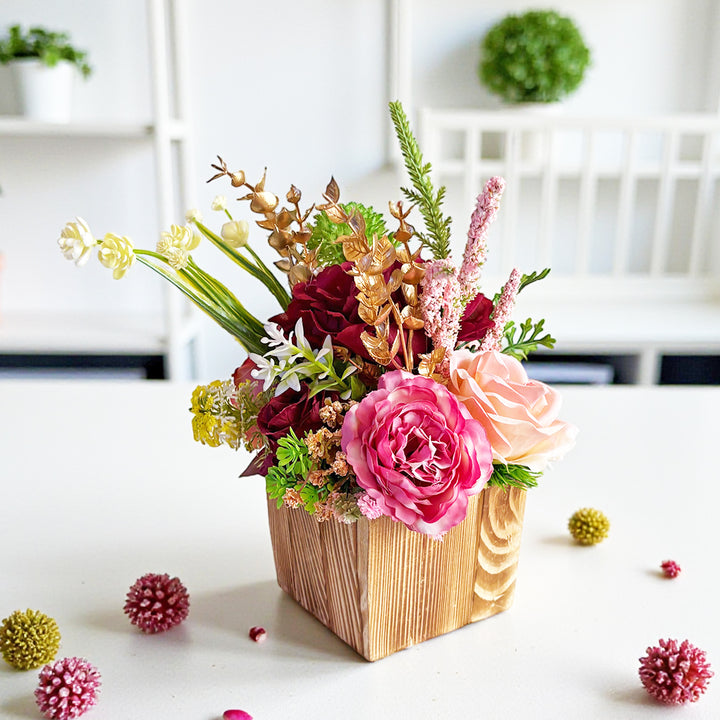 Maroon Decorative Flower Wooden Centerpieces D2 | Wedding, Party &amp; Home Table Décor