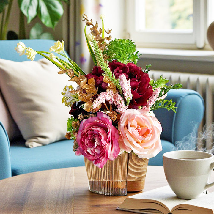 Maroon Decorative Flower Wooden Centerpieces D2 | Wedding, Party &amp; Home Table Décor